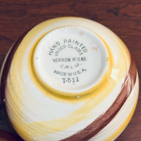 🍁🌟HP🌟VTG 1950s Cream & Sugar Homespun Glazed Ceramic Set by Vernon Kilns CA - Picture 8 of 9